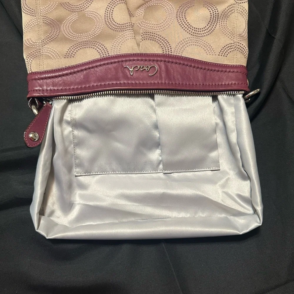 Coach Maroon and Taupe Shoulder Bag - Picture 5 of 9